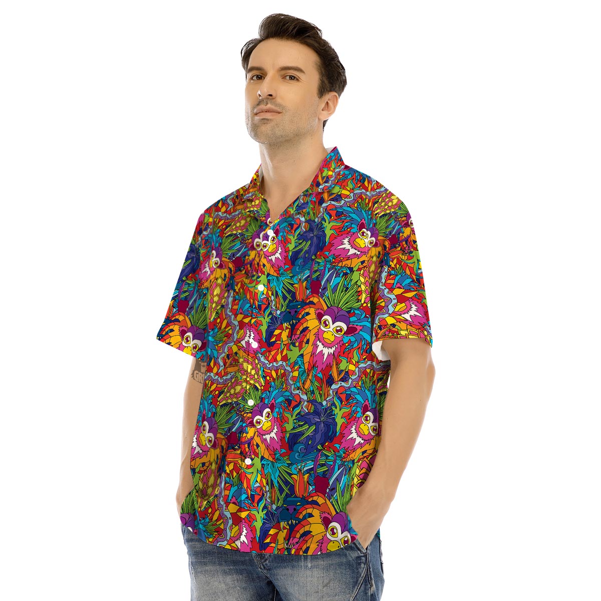 Monkey Trippy Psychedelic Men’s Hawaiian Shirt-grizzshop