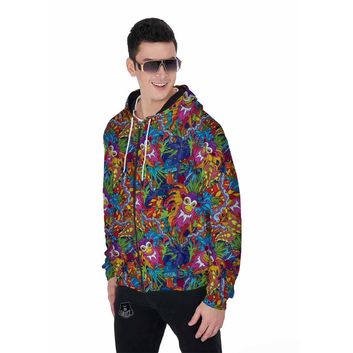 Monkey Trippy Psychedelic Men's Zip Up Hoodie-grizzshop