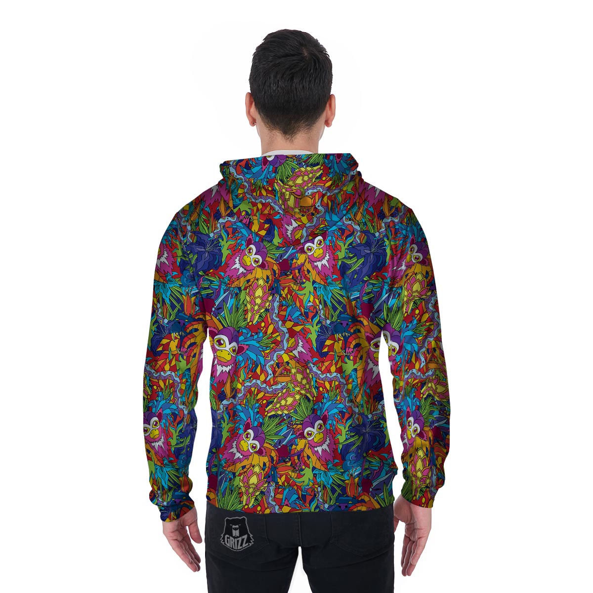 Monkey Trippy Psychedelic Men's Zip Up Hoodie-grizzshop