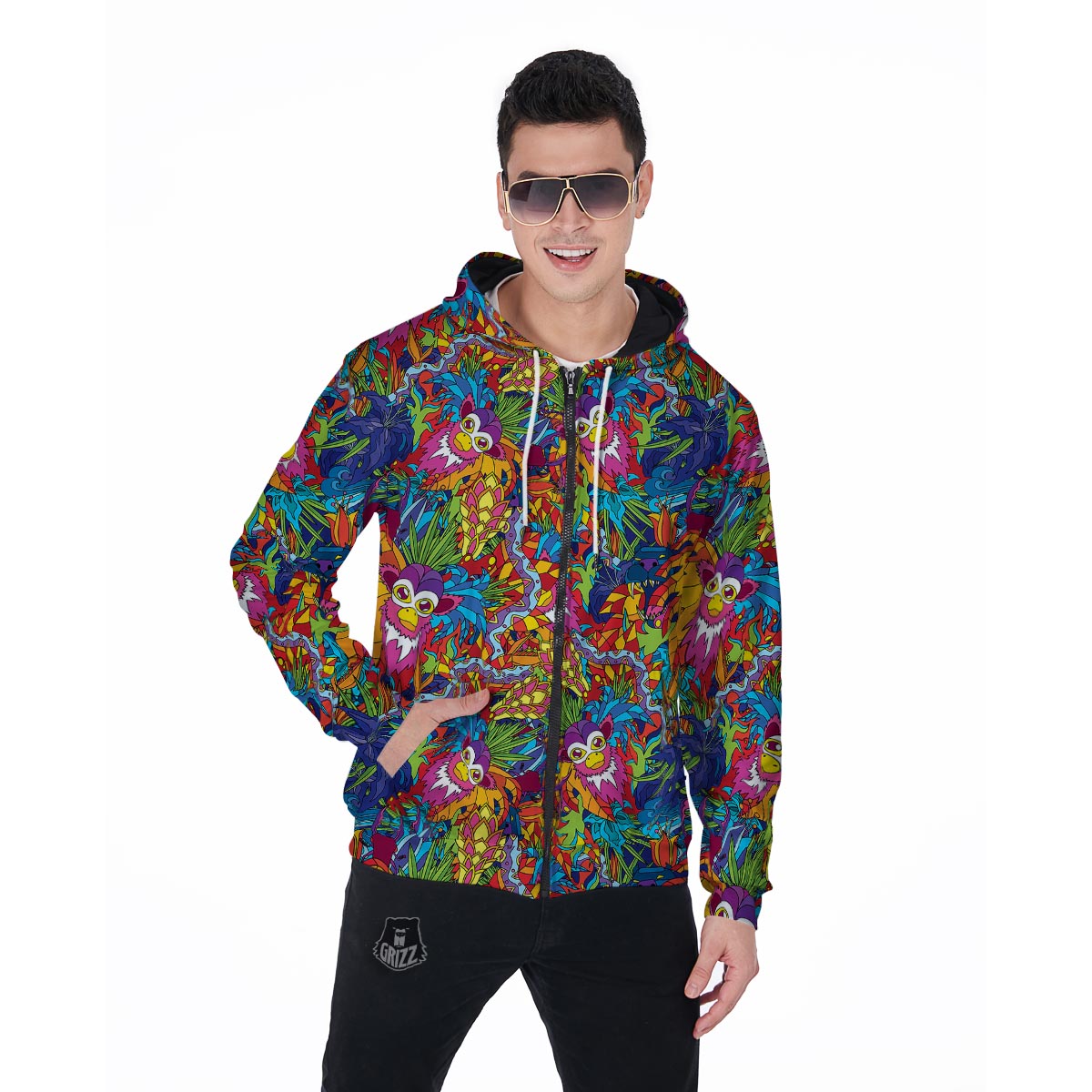 Monkey Trippy Psychedelic Men's Zip Up Hoodie-grizzshop