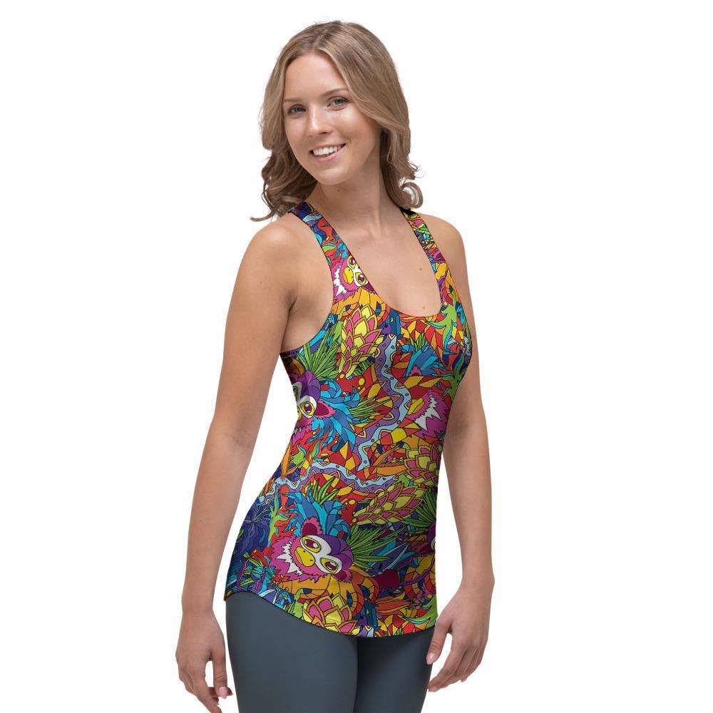 Monkey Trippy Psychedelic Women's Racerback Tank Top-grizzshop