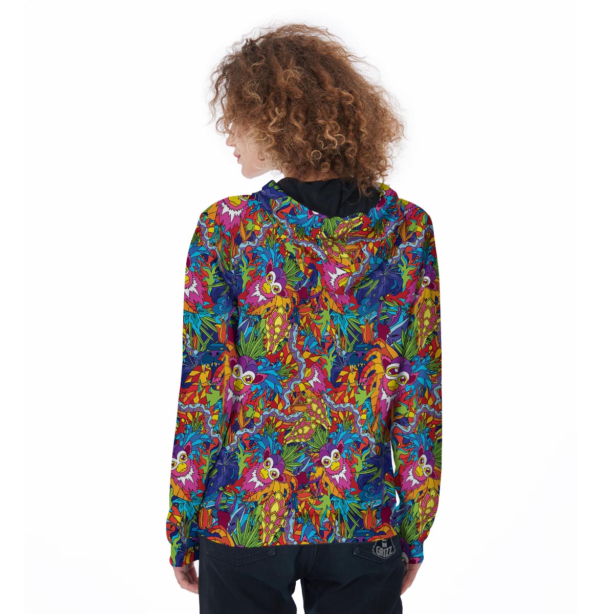 Monkey Trippy Psychedelic Women's Zip Up Hoodie-grizzshop