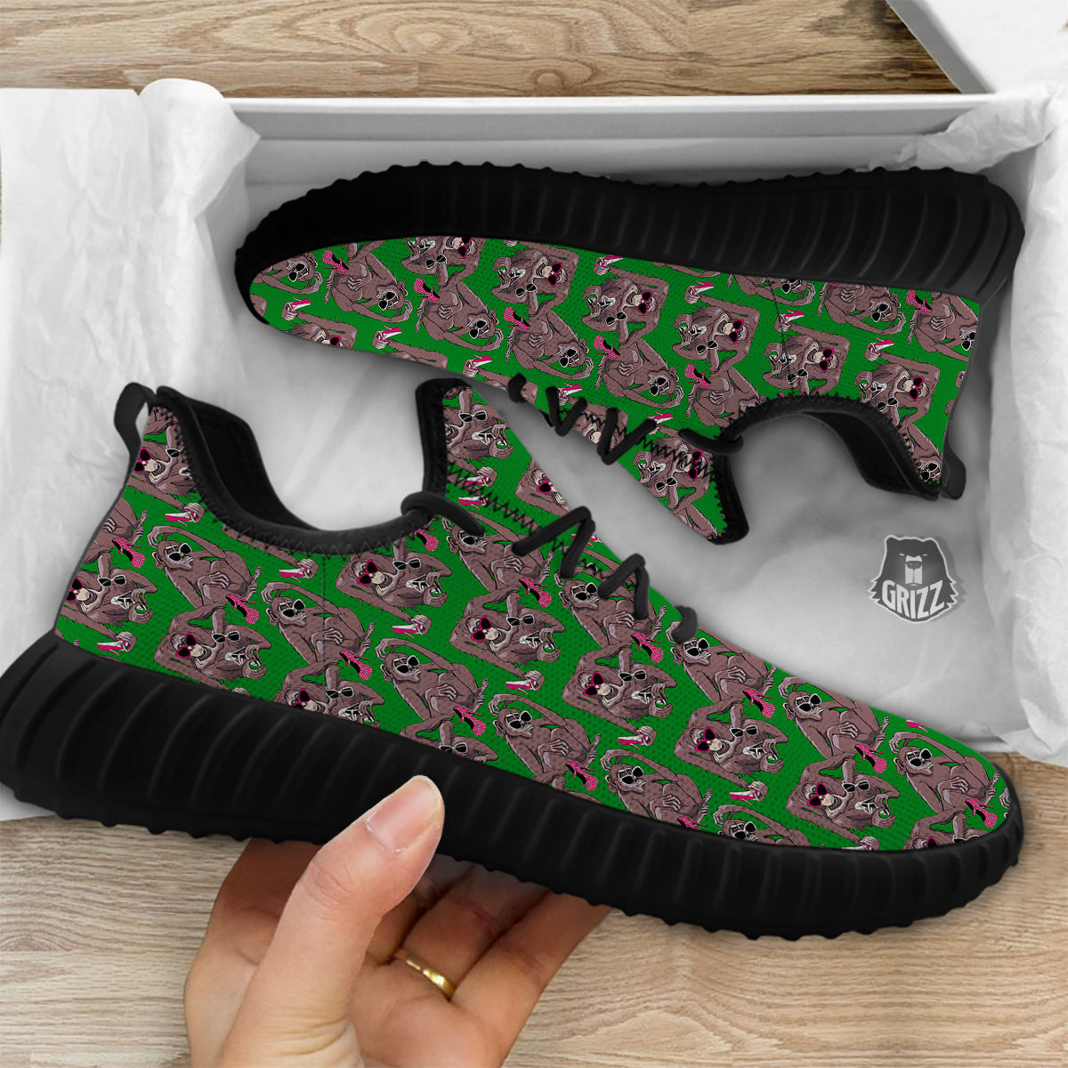 Monkey with the Shoes and Glasses Print Pattern Black Walking Shoes-grizzshop