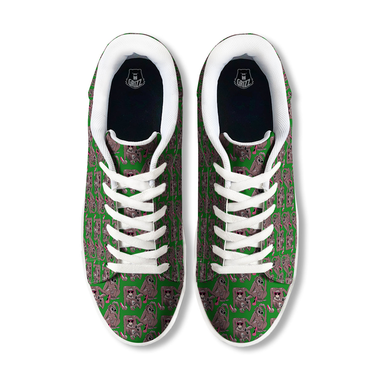 Monkey with the Shoes and Glasses Print Pattern White Low Top Sneakers-grizzshop