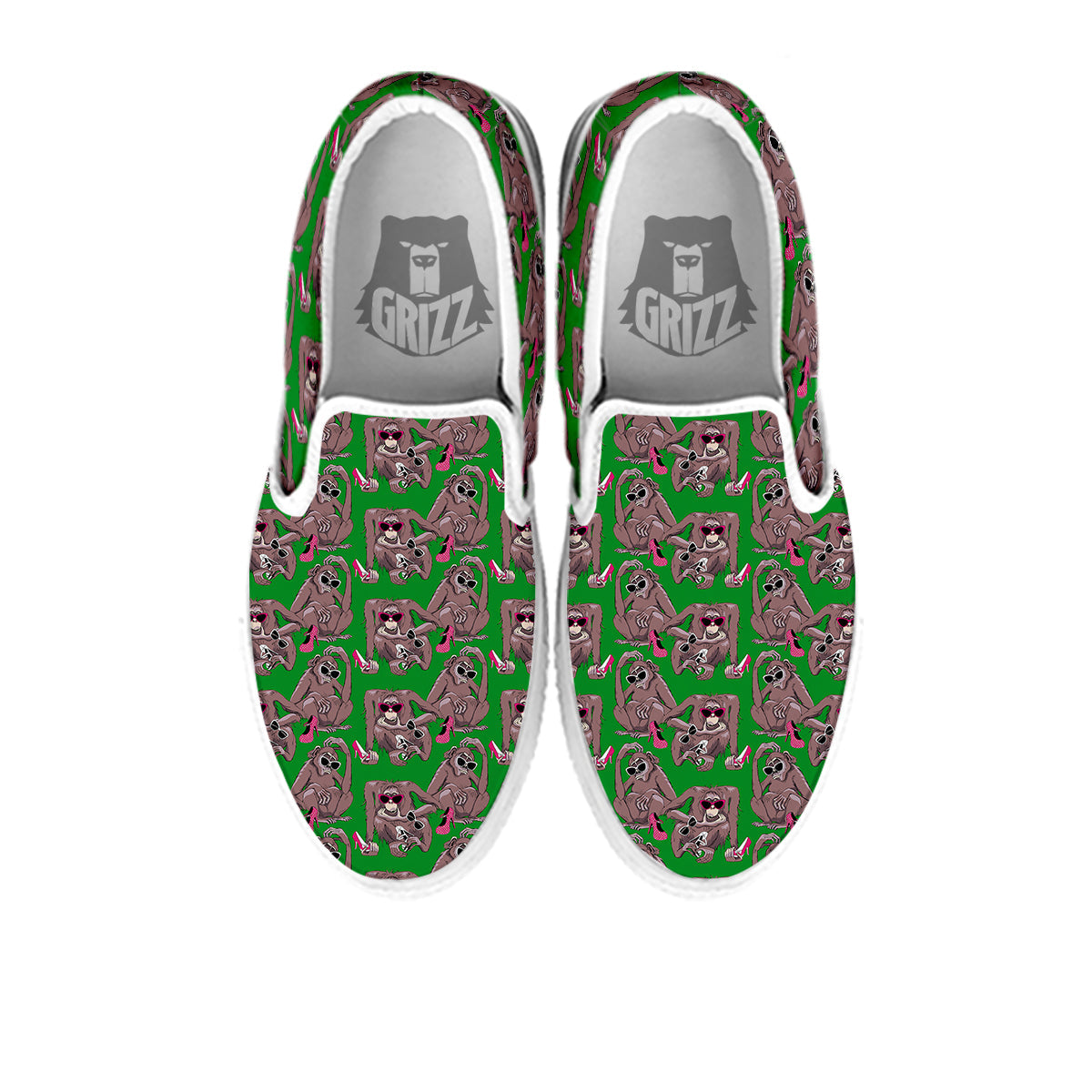 Monkey with the Shoes and Glasses Print Pattern White Slip On Shoes-grizzshop