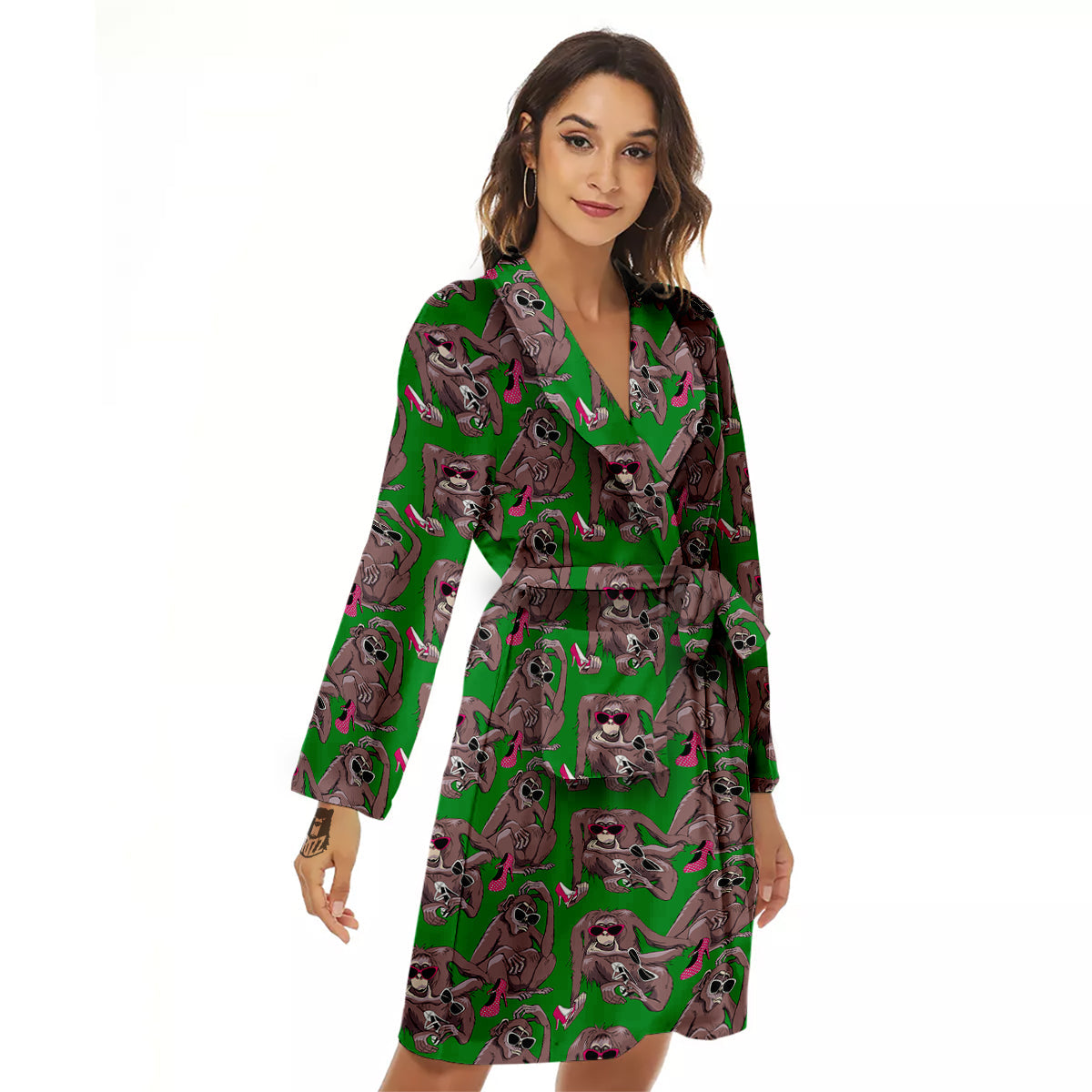 Monkey with the Shoes and Glasses Print Pattern Women's Robe-grizzshop