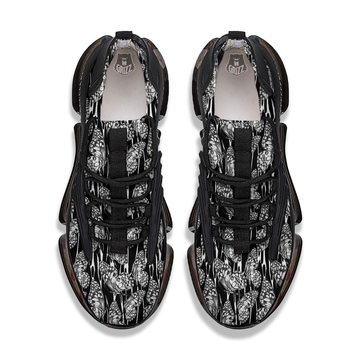 Monochrom Butterfly Print Pattern Black Gym Shoes-grizzshop