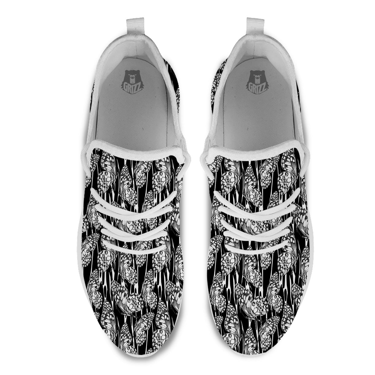 Monochrom Butterfly Print Pattern White Athletic Shoes-grizzshop
