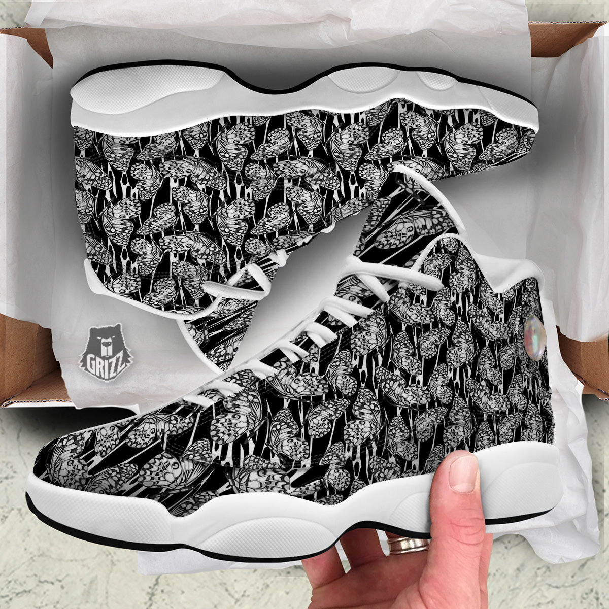 Monochrom Butterfly Print Pattern White Basketball Shoes-grizzshop