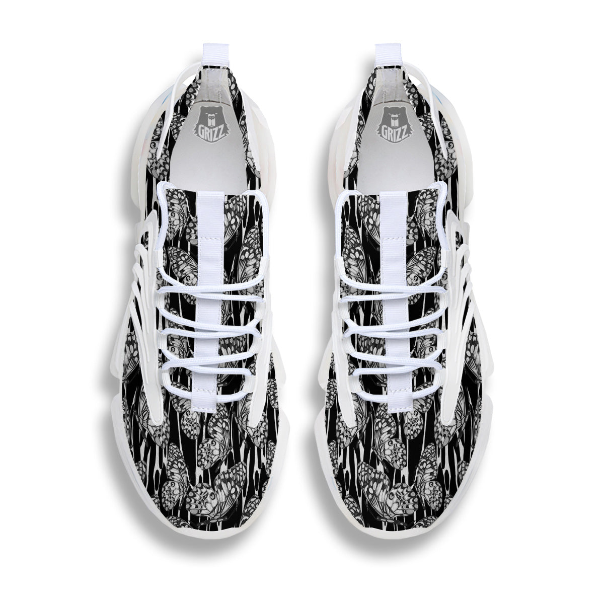 Monochrom Butterfly Print Pattern White Gym Shoes-grizzshop