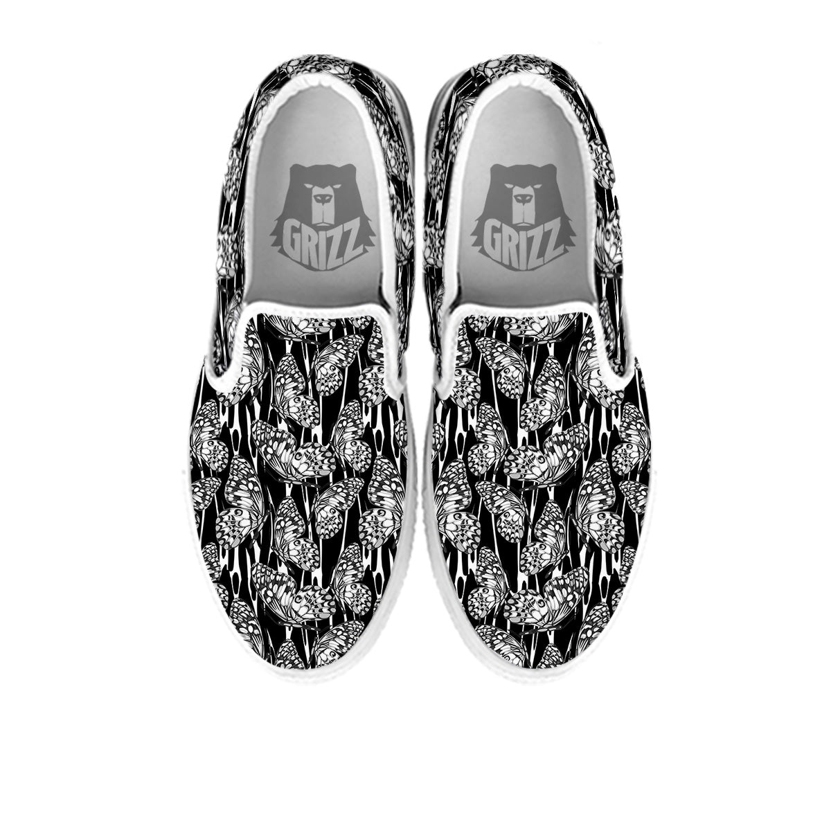 Monochrom Butterfly Print Pattern White Slip On Shoes-grizzshop