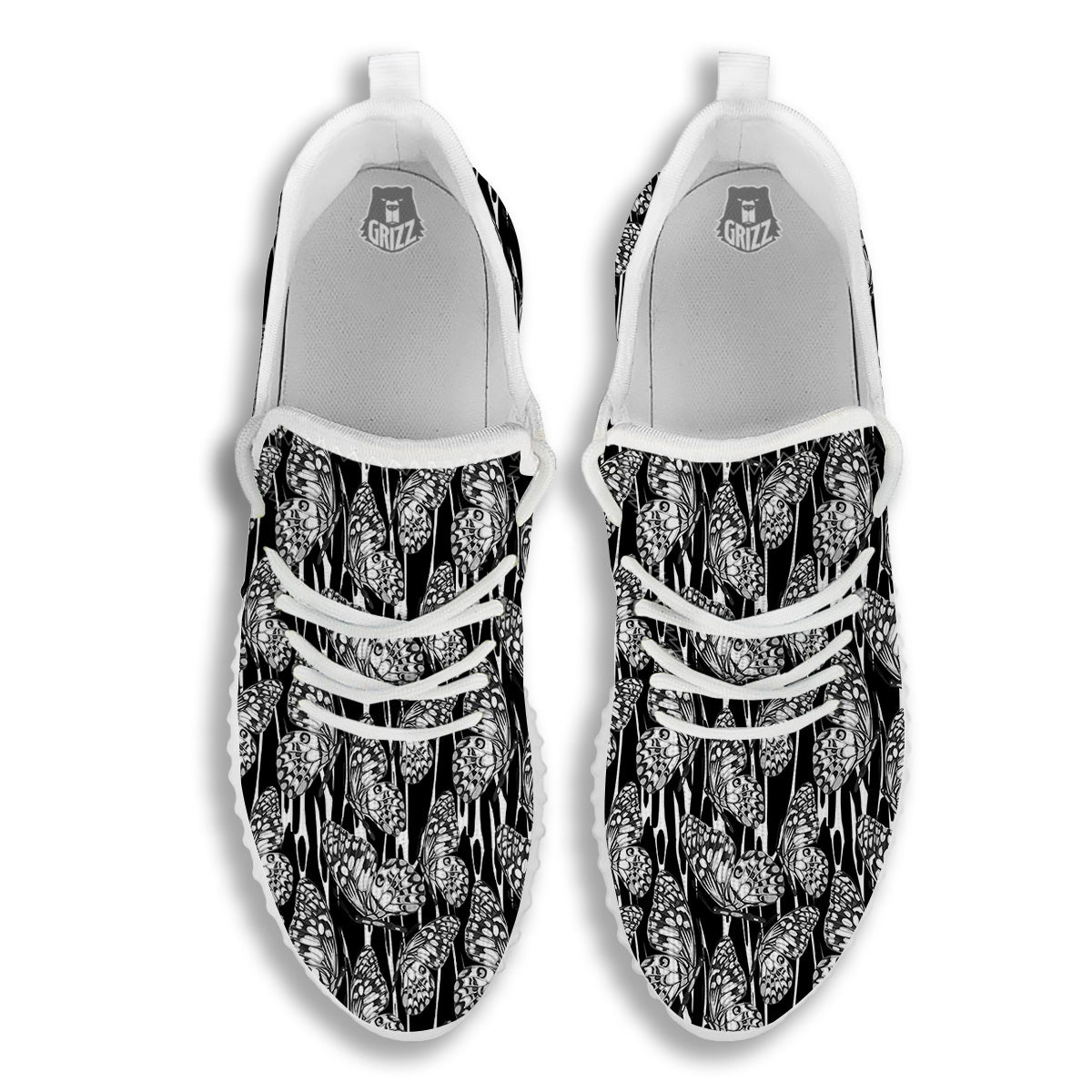 Monochrom Butterfly Print Pattern White Walking Shoes-grizzshop