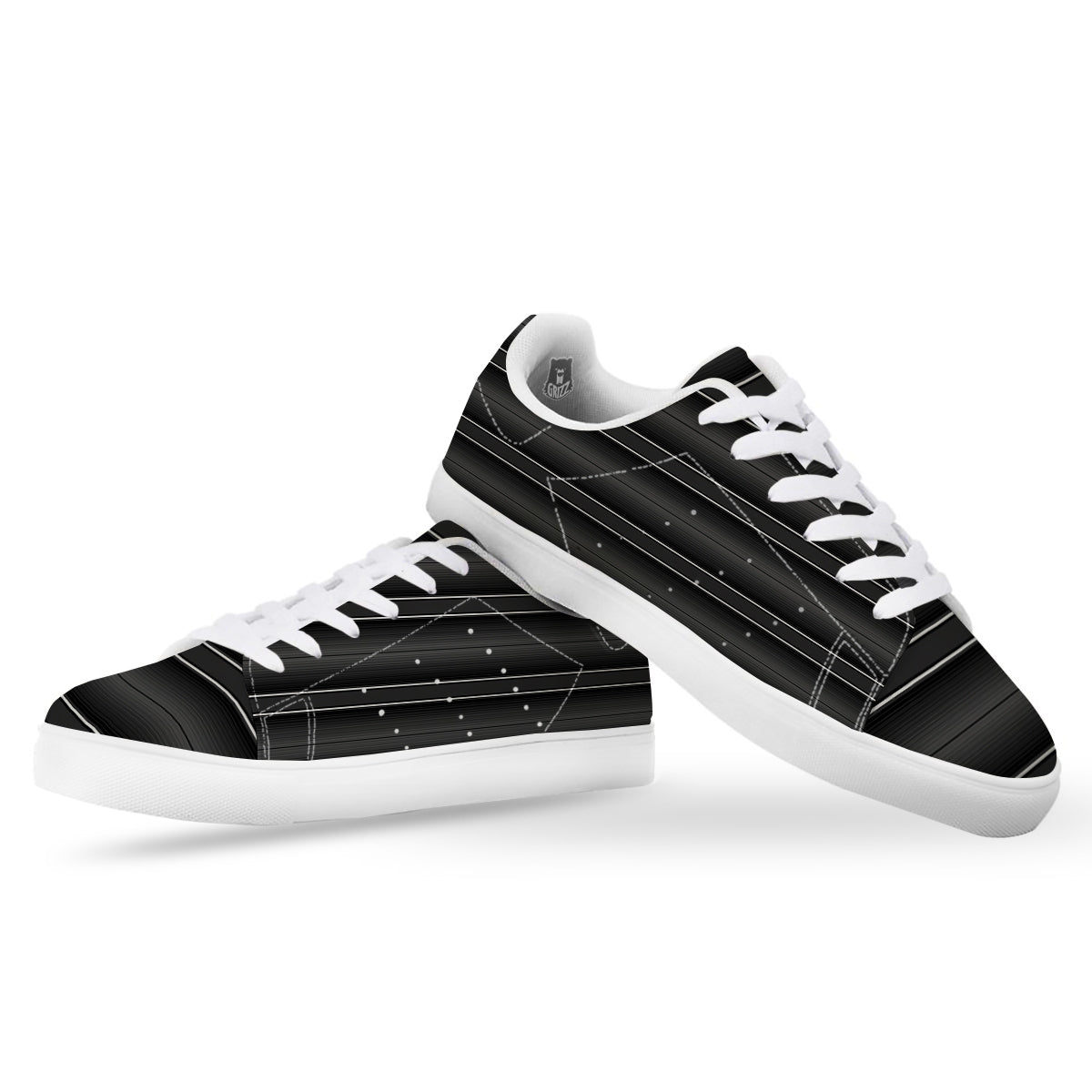 Monochrome Mexican Serape Print White Low Top Sneakers-grizzshop