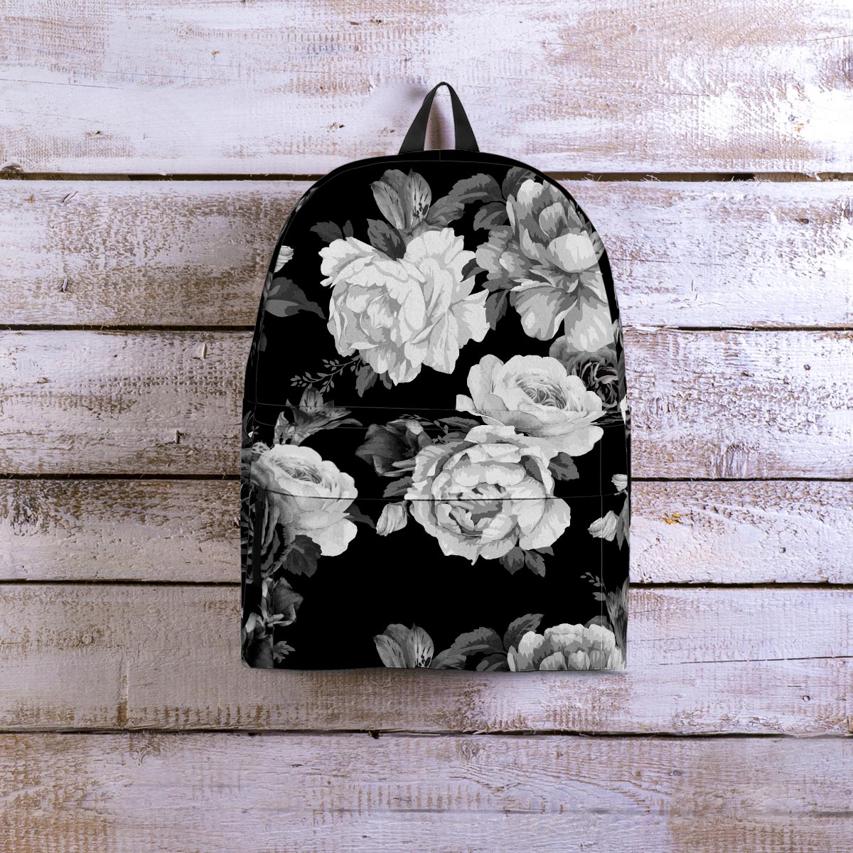 Monochrome Rose Floral Backpack-grizzshop