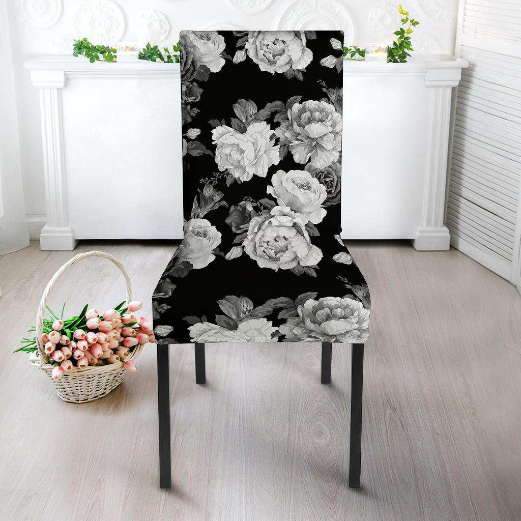 Monochrome Rose Floral Chair Cover-grizzshop