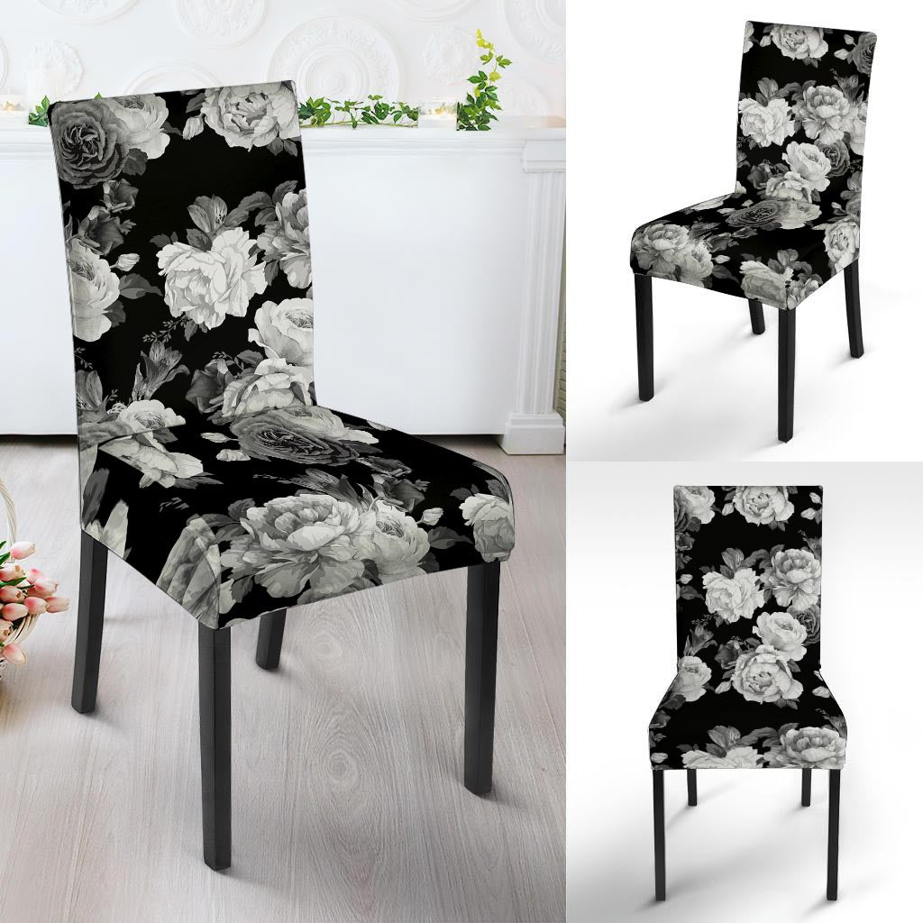 Monochrome Rose Floral Chair Cover-grizzshop