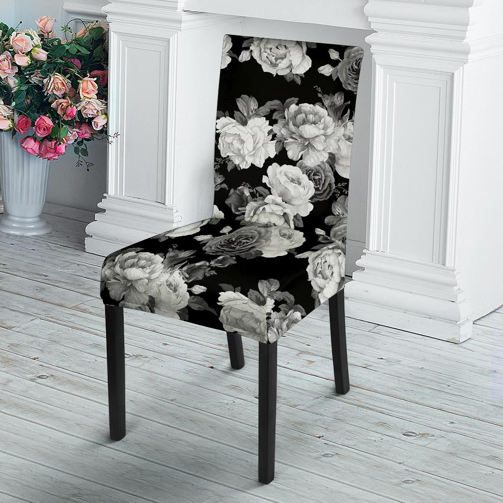 Monochrome Rose Floral Chair Cover-grizzshop