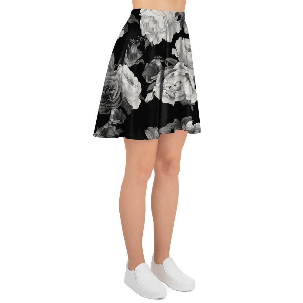 Monochrome Rose Floral Women's Skirt-grizzshop