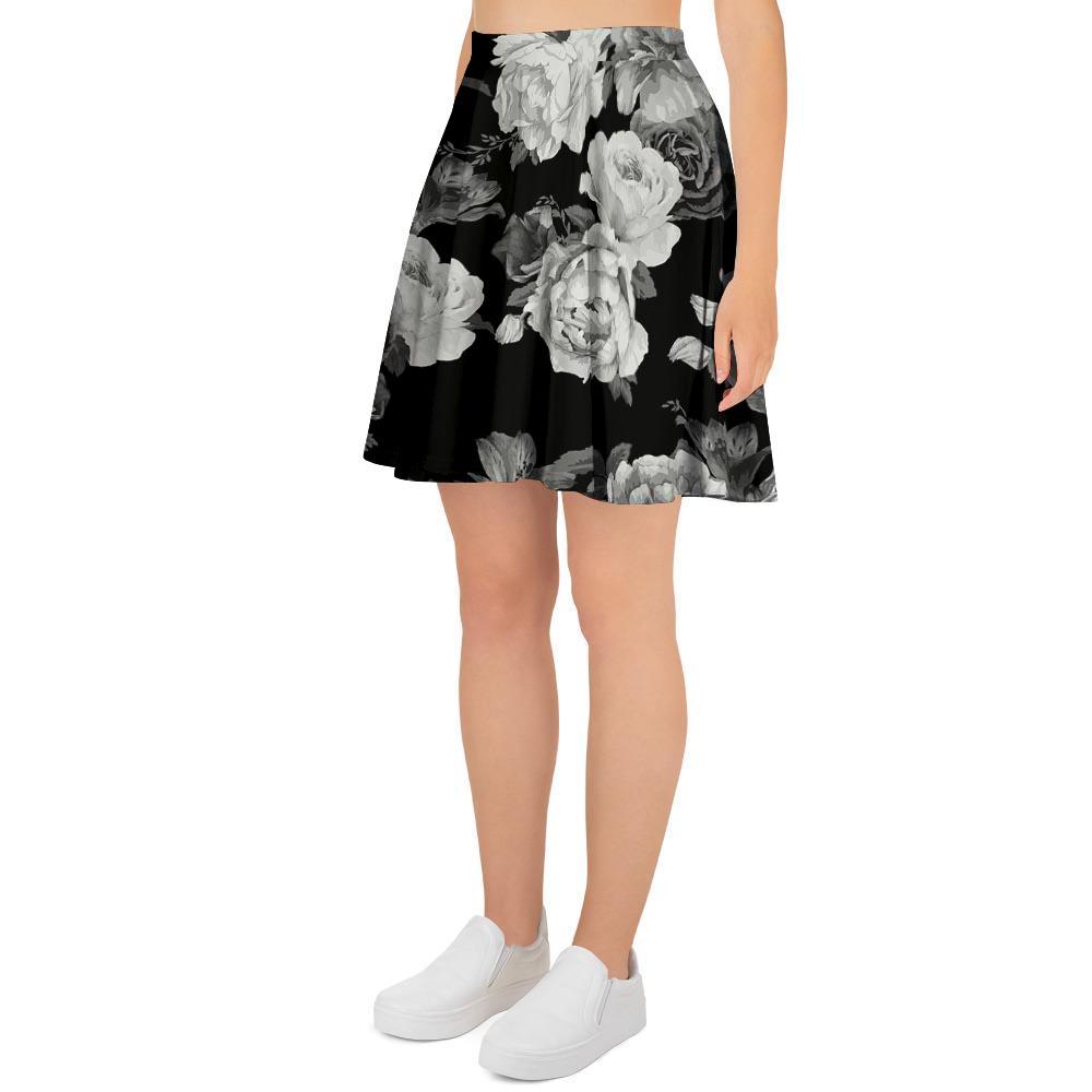 Monochrome Rose Floral Women's Skirt-grizzshop