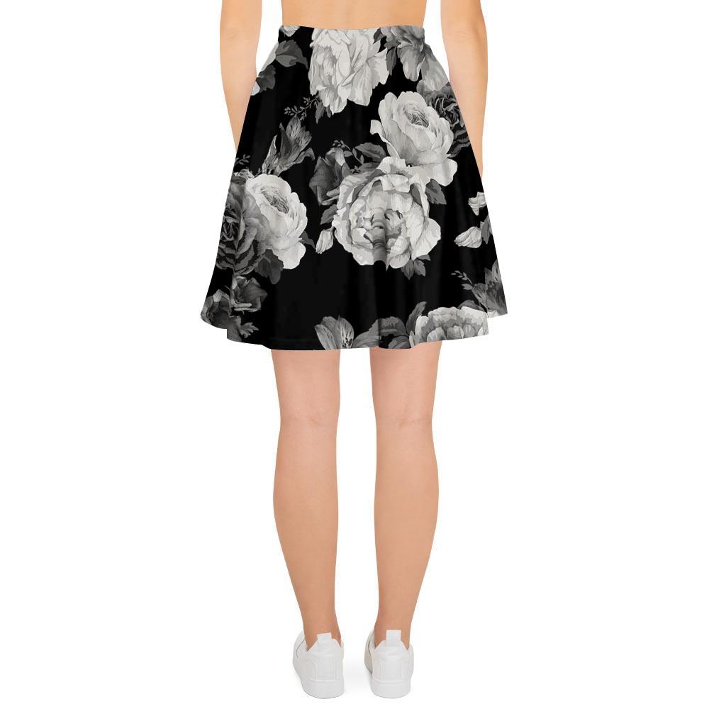 Monochrome Rose Floral Women's Skirt-grizzshop