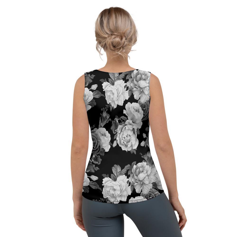 Monochrome Rose Floral Women's Tank Top-grizzshop