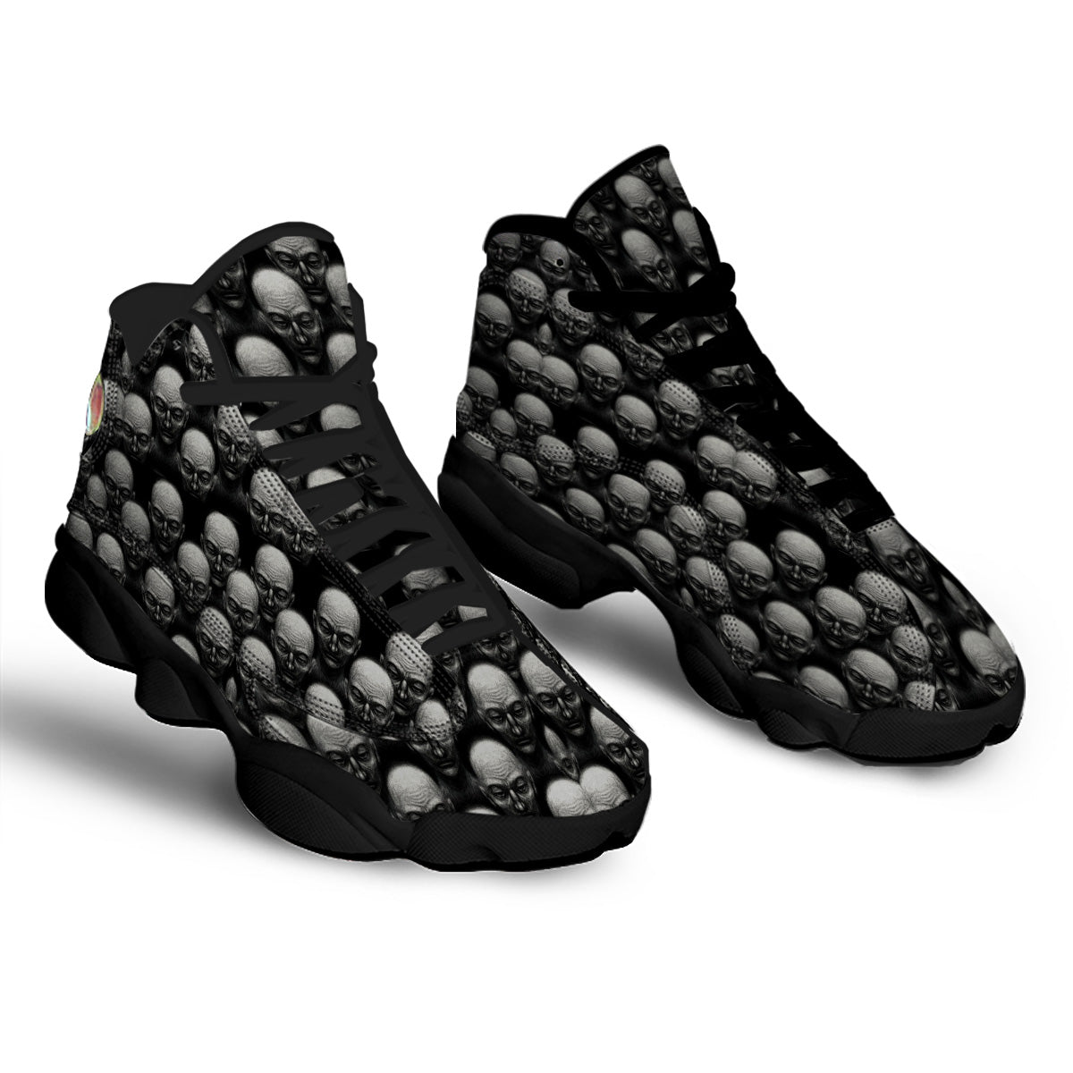 Monochrome Scary Faces Hand Drawn Print Pattern Black Basketball Shoes-grizzshop