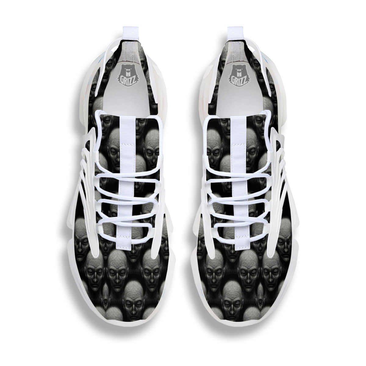 Monochrome Scary Faces Hand Drawn Print Pattern White Gym Shoes-grizzshop