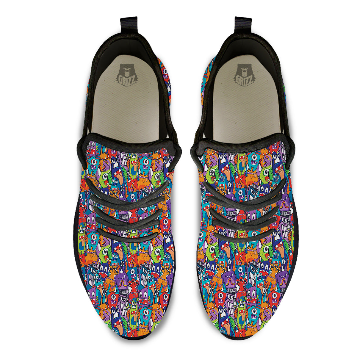 Monster Cute Print Pattern Black Athletic Shoes-grizzshop