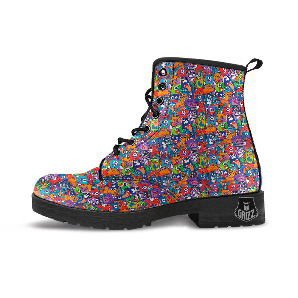 Monster Cute Print Pattern Leather Boots-grizzshop