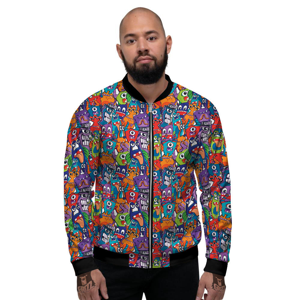Monster Cute Print Pattern Men's Bomber Jacket-grizzshop