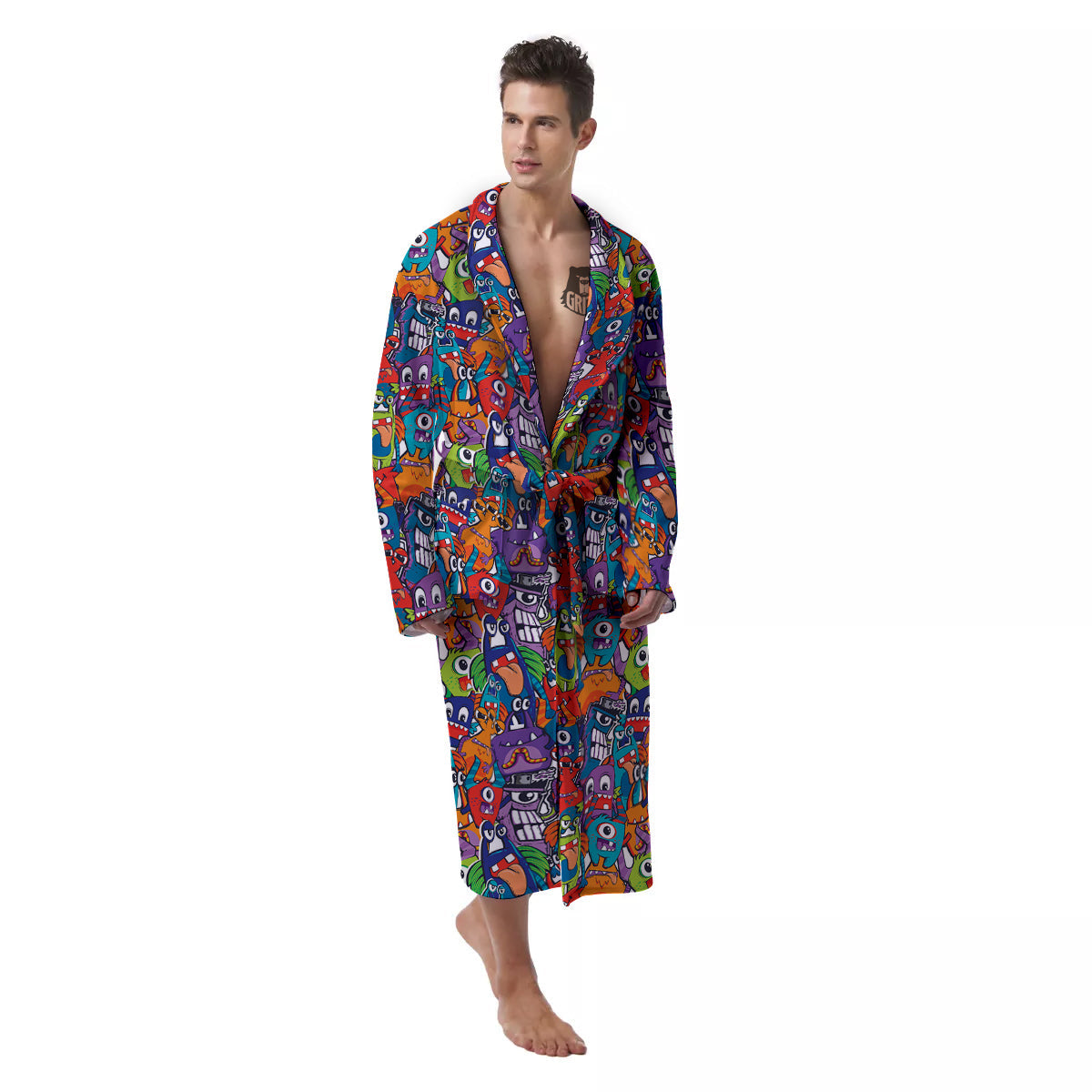 Monster Cute Print Pattern Men's Robe-grizzshop