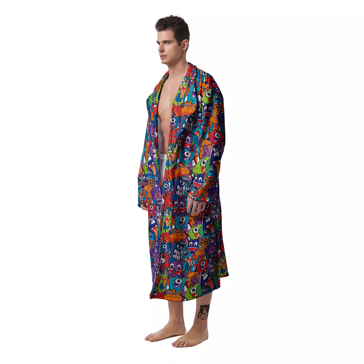 Monster Cute Print Pattern Men's Robe-grizzshop
