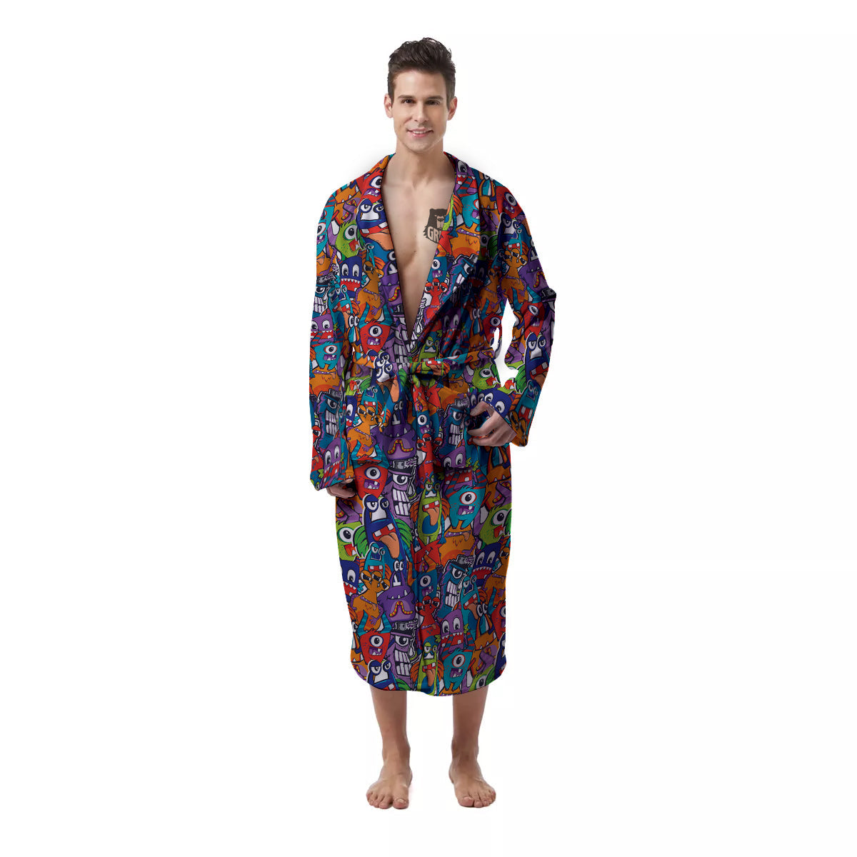 Monster Cute Print Pattern Men's Robe-grizzshop