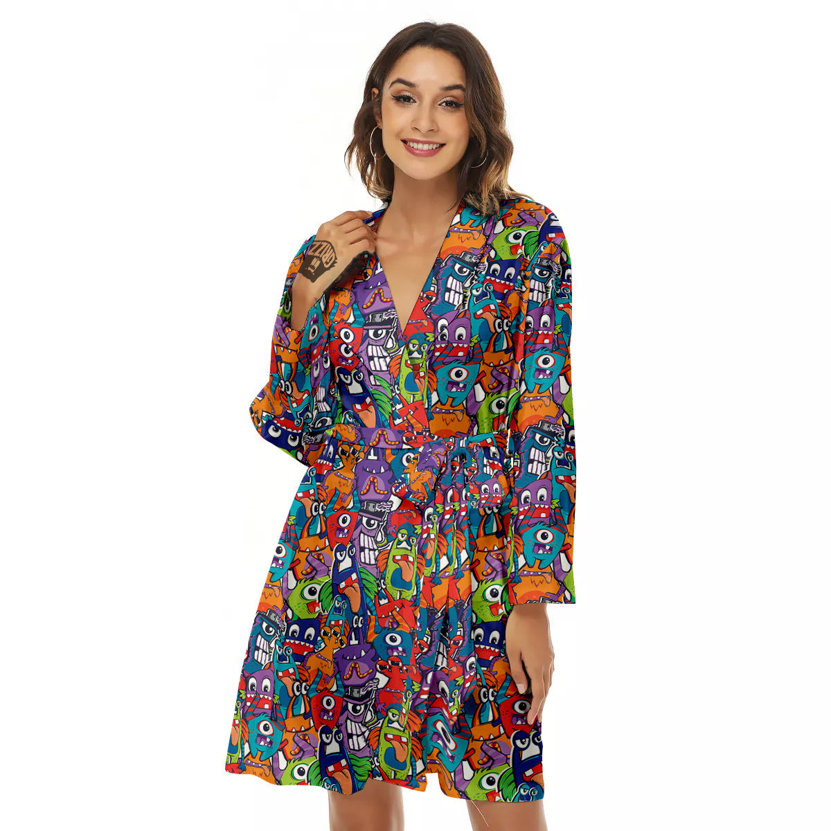 Monster Cute Print Pattern Women's Robe-grizzshop
