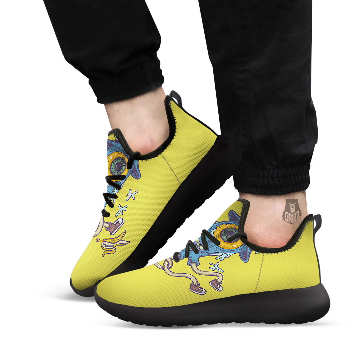 Monster Graffiti Characters Print Black Athletic Shoes-grizzshop