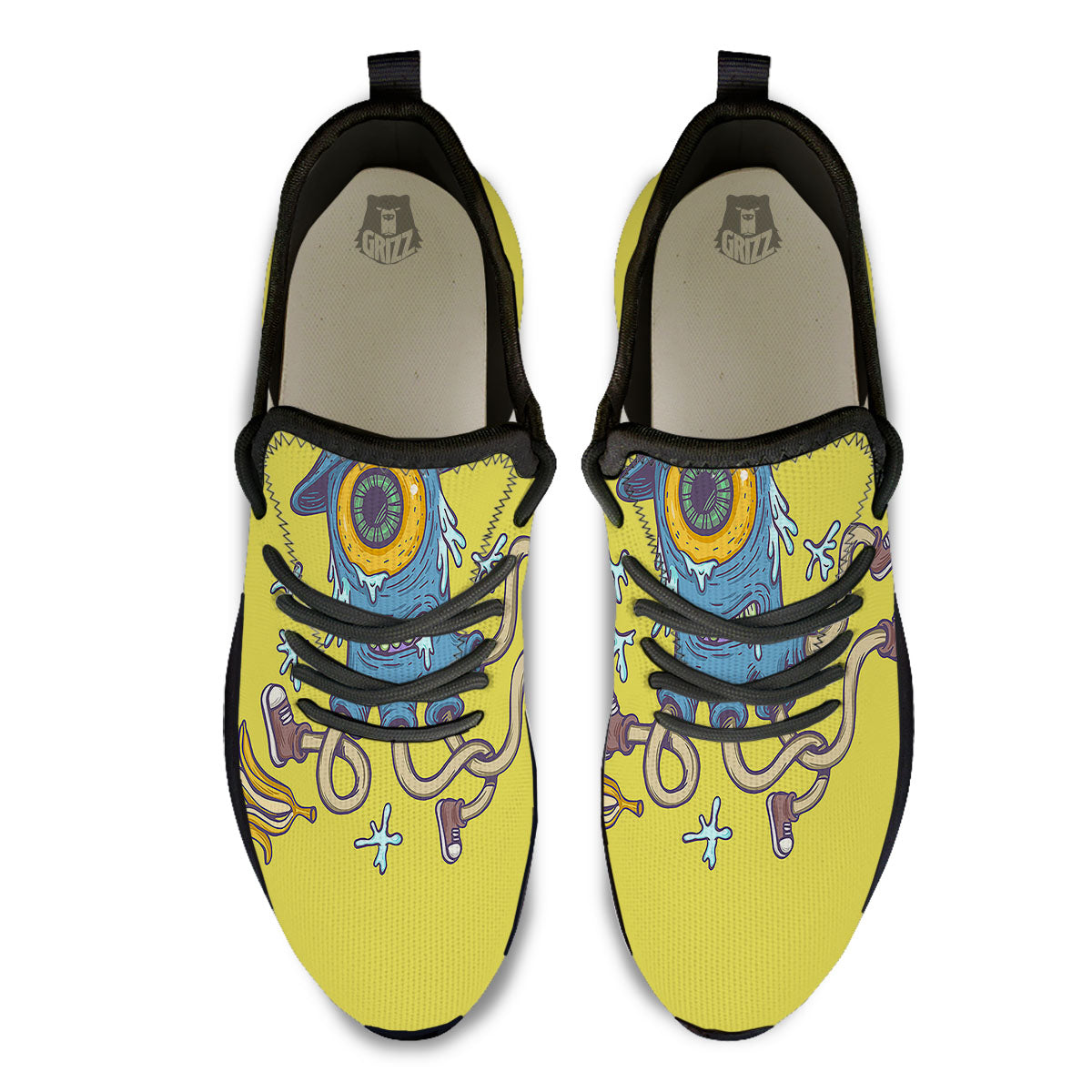 Monster Graffiti Characters Print Black Athletic Shoes-grizzshop