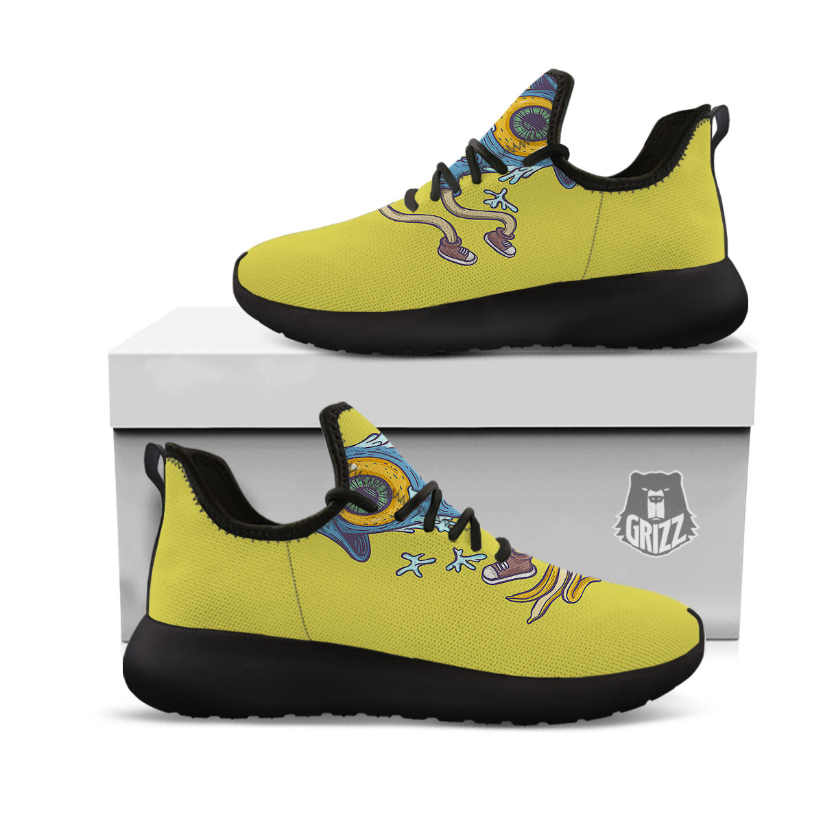 Monster Graffiti Characters Print Black Athletic Shoes-grizzshop