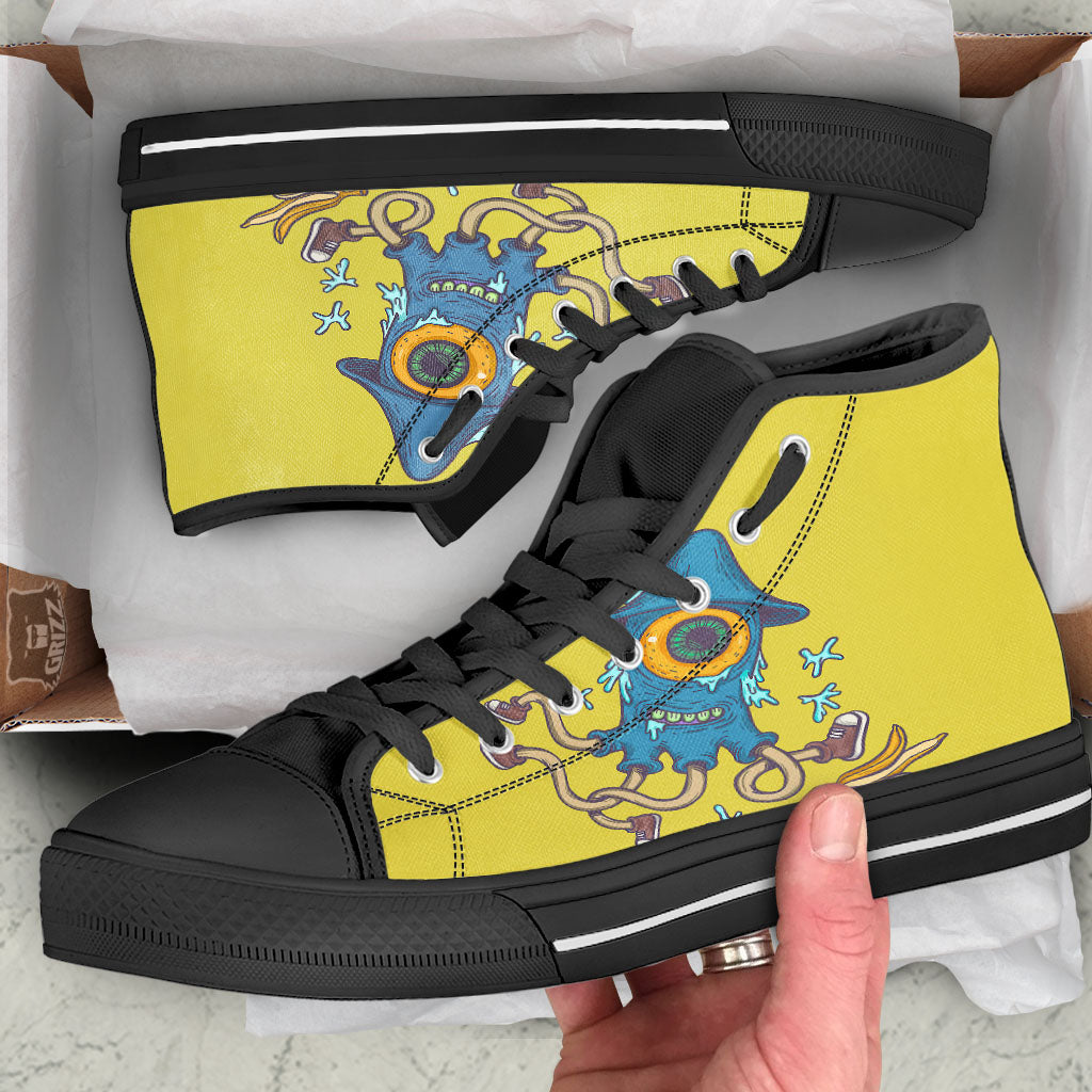 Monster Graffiti Characters Print Black High Top Shoes-grizzshop