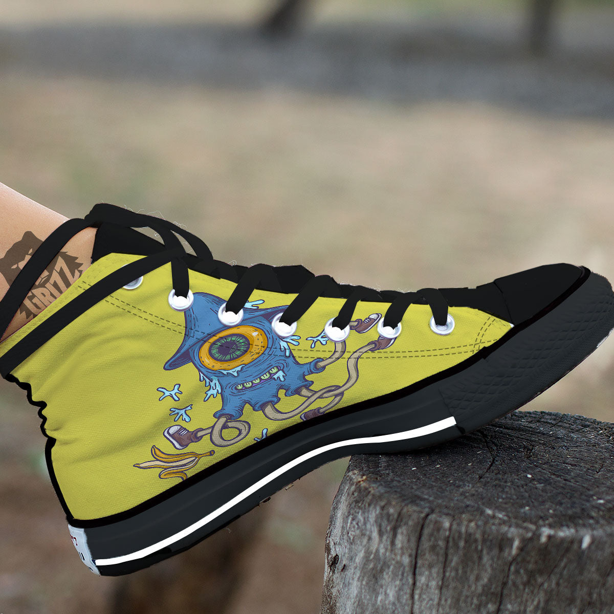 Monster Graffiti Characters Print Black High Top Shoes-grizzshop