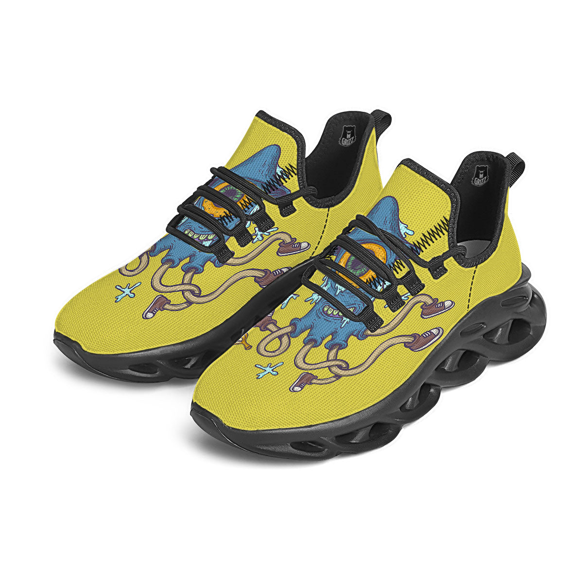 Monster Graffiti Characters Print Black Running Shoes-grizzshop