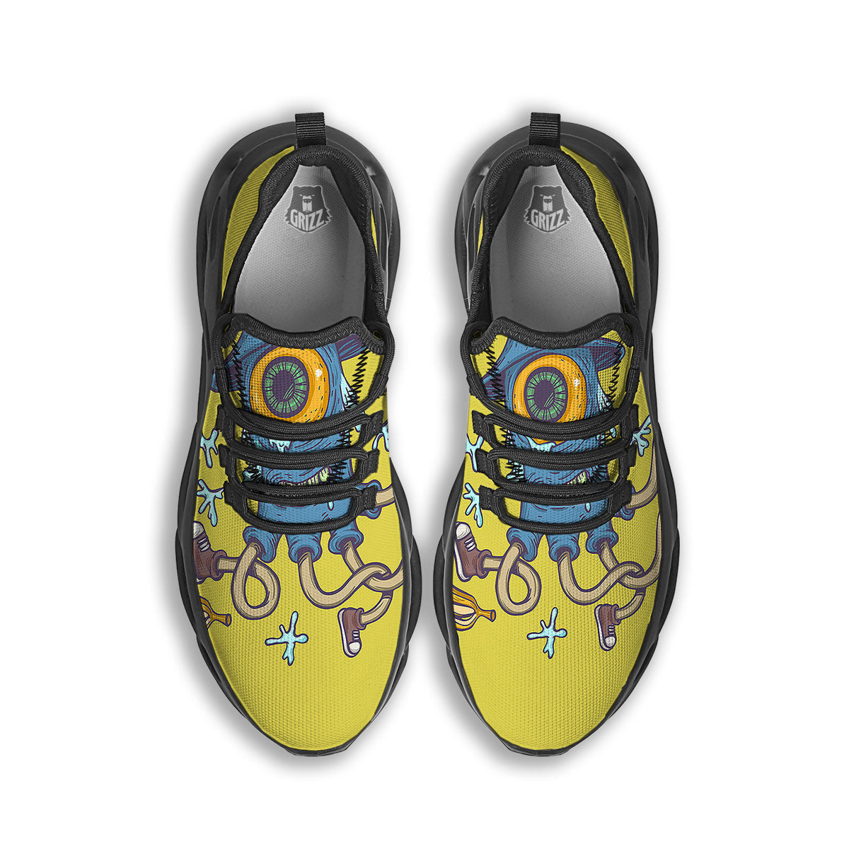 Monster Graffiti Characters Print Black Running Shoes-grizzshop