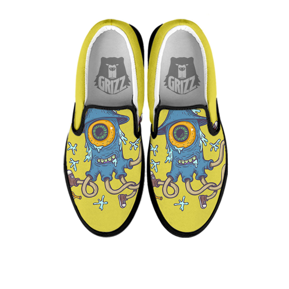 Monster Graffiti Characters Print Black Slip On Shoes-grizzshop