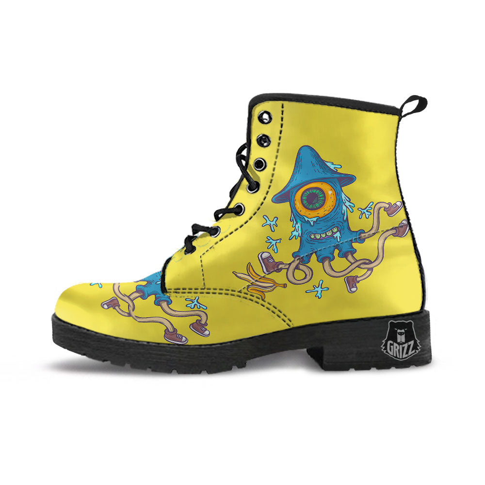 Monster Graffiti Characters Print Leather Boots-grizzshop