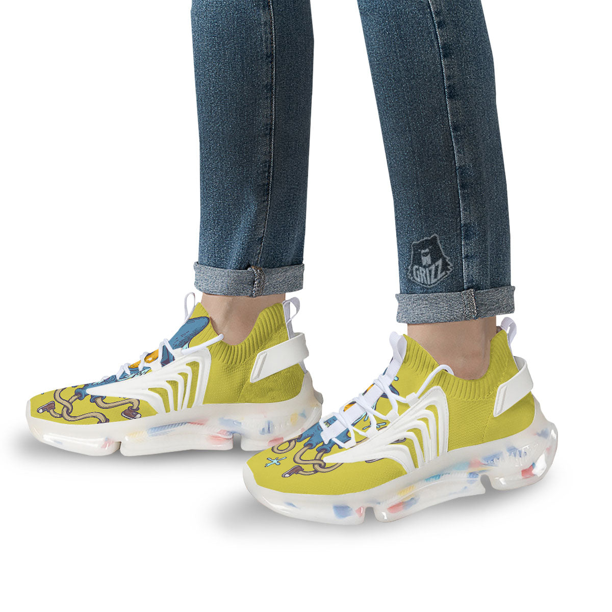 Monster Graffiti Characters Print White Gym Shoes-grizzshop