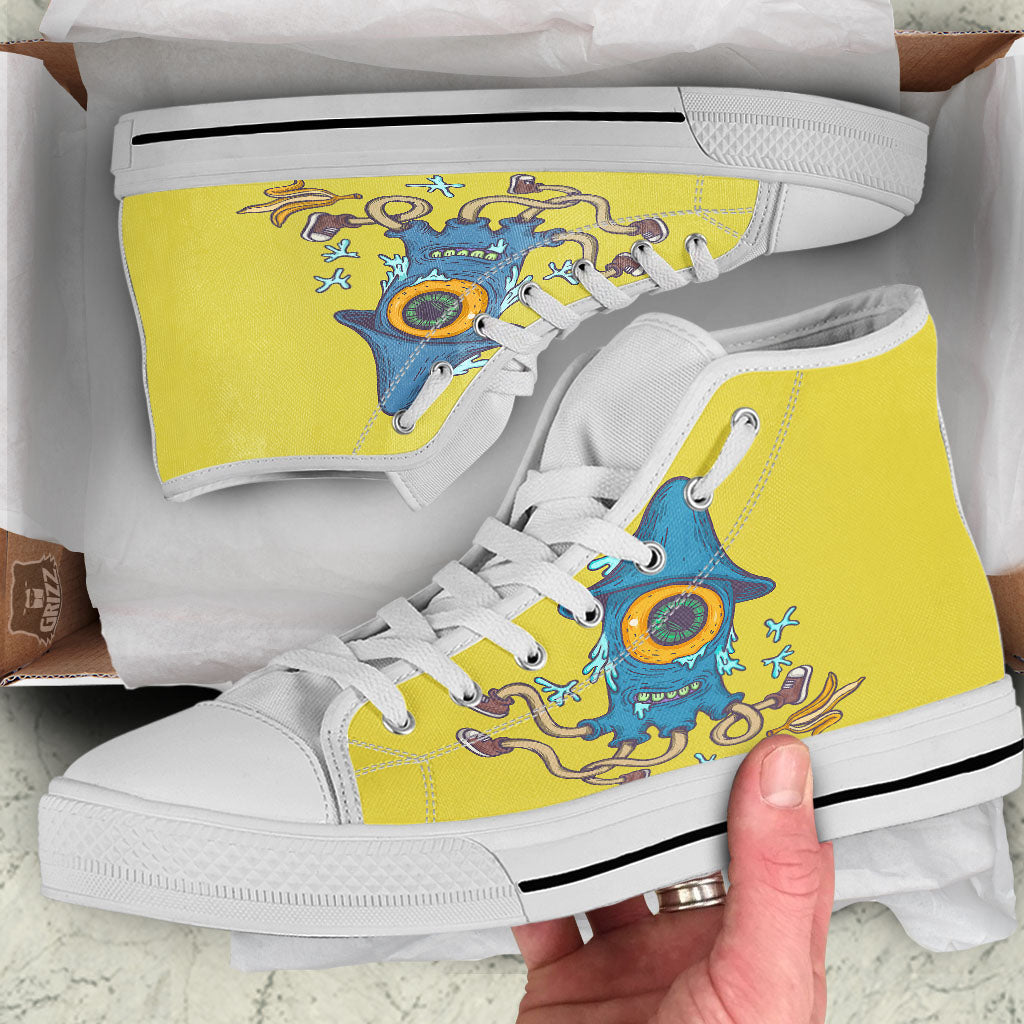 Monster Graffiti Characters Print White High Top Shoes-grizzshop
