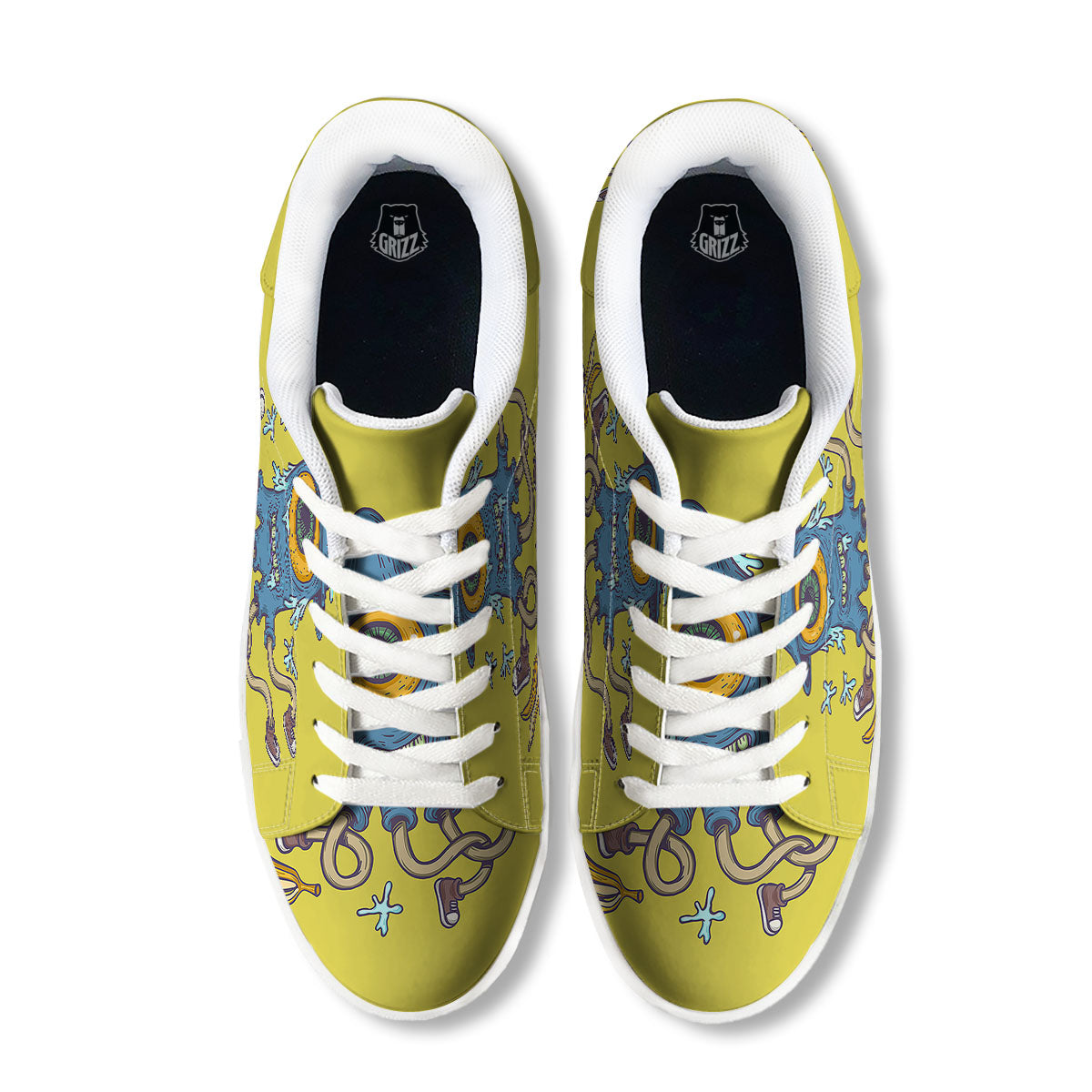 Monster Graffiti Characters Print White Low Top Sneakers-grizzshop