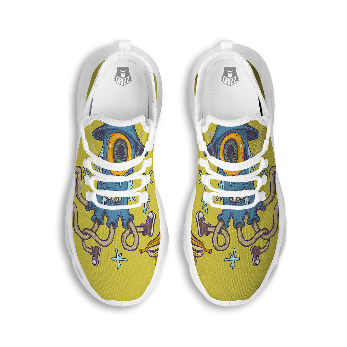 Monster Graffiti Characters Print White Running Shoes-grizzshop