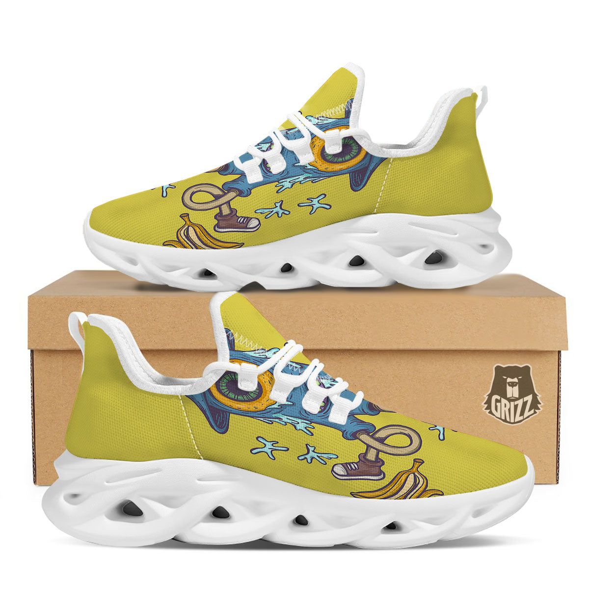 Monster Graffiti Characters Print White Running Shoes-grizzshop