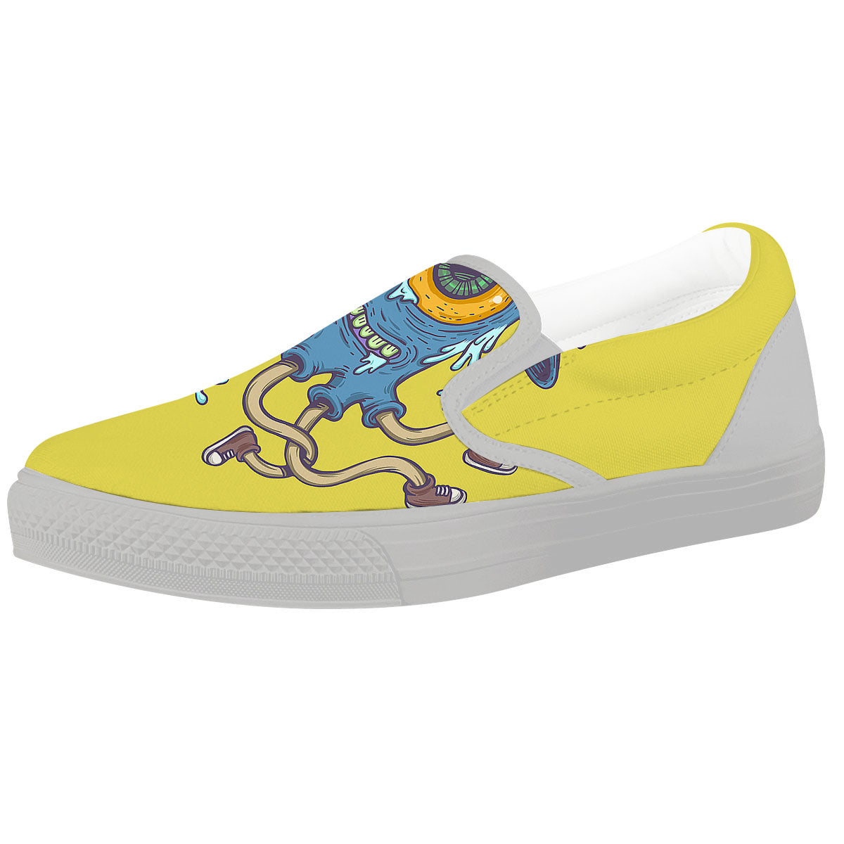 Monster Graffiti Characters Print White Slip On Shoes-grizzshop