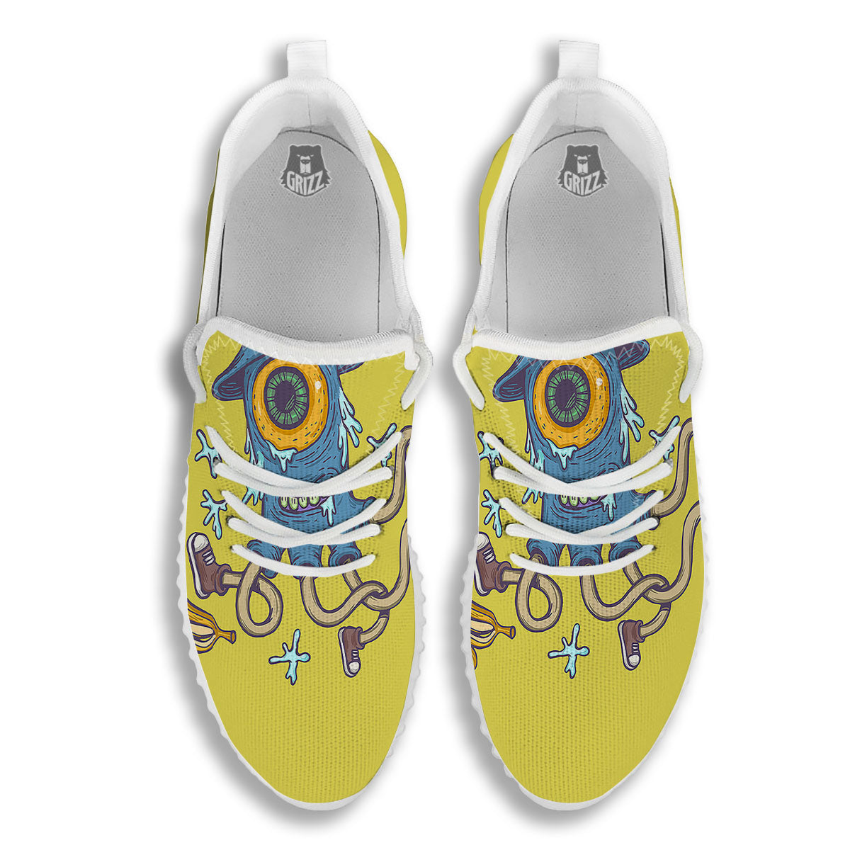 Monster Graffiti Characters Print White Walking Shoes-grizzshop